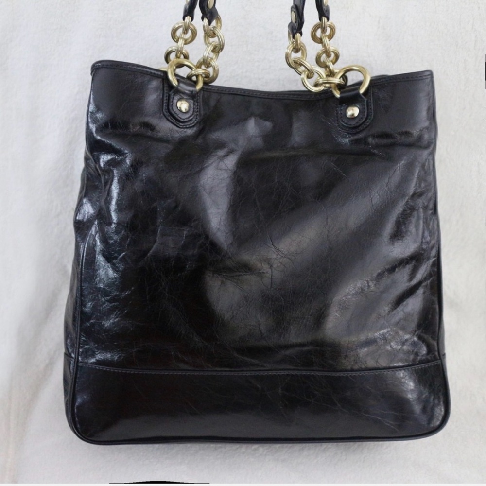 COACH Poppy Push lock Leather N/S Shopper Tote Shoulder Bag - Picture 3 of 8